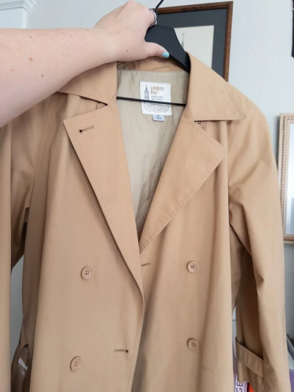 Vintage London Fog Short Trench Coat - tie waist, double breasted buttons - 14R